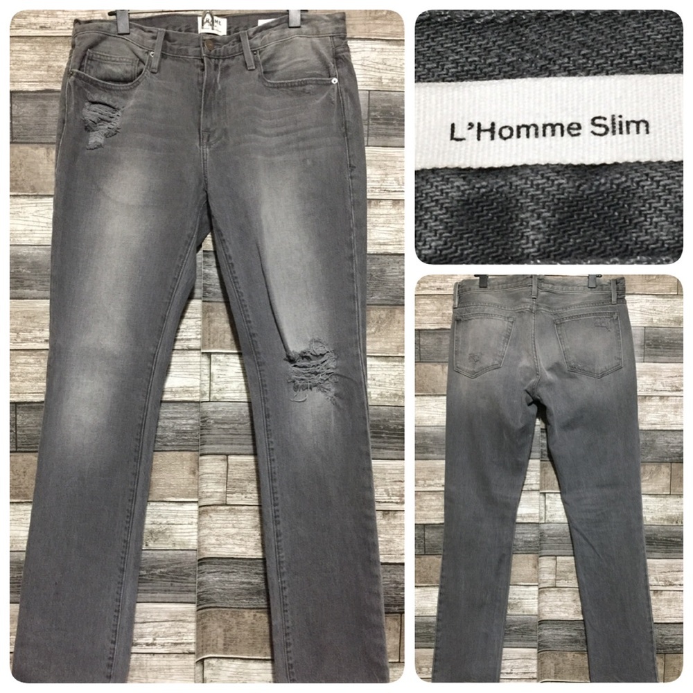 Frame Denim L’homme Slim Jeans Men’s 33x33 Gray Distressed 100% Cotton Denim